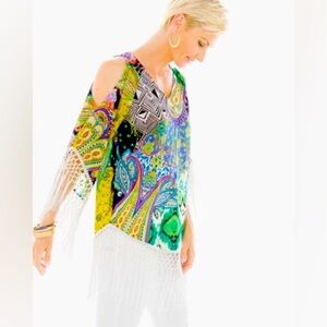Chico’s Retro Paisley Fringe Tunic Boho Style Sz 1